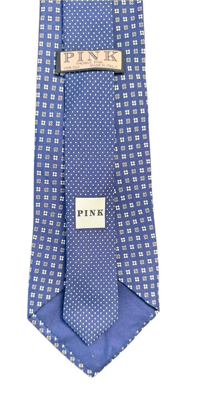 Thomas Pink 100% Silk Tie Italy Blue All Over Patterned